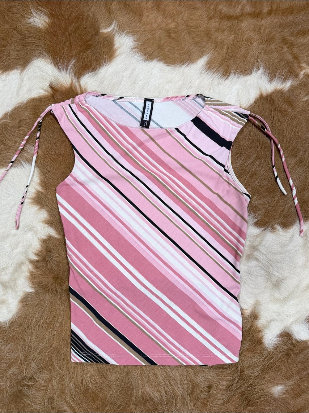 Forever 21 Pink Striped Tie-Shoulder Tank Top